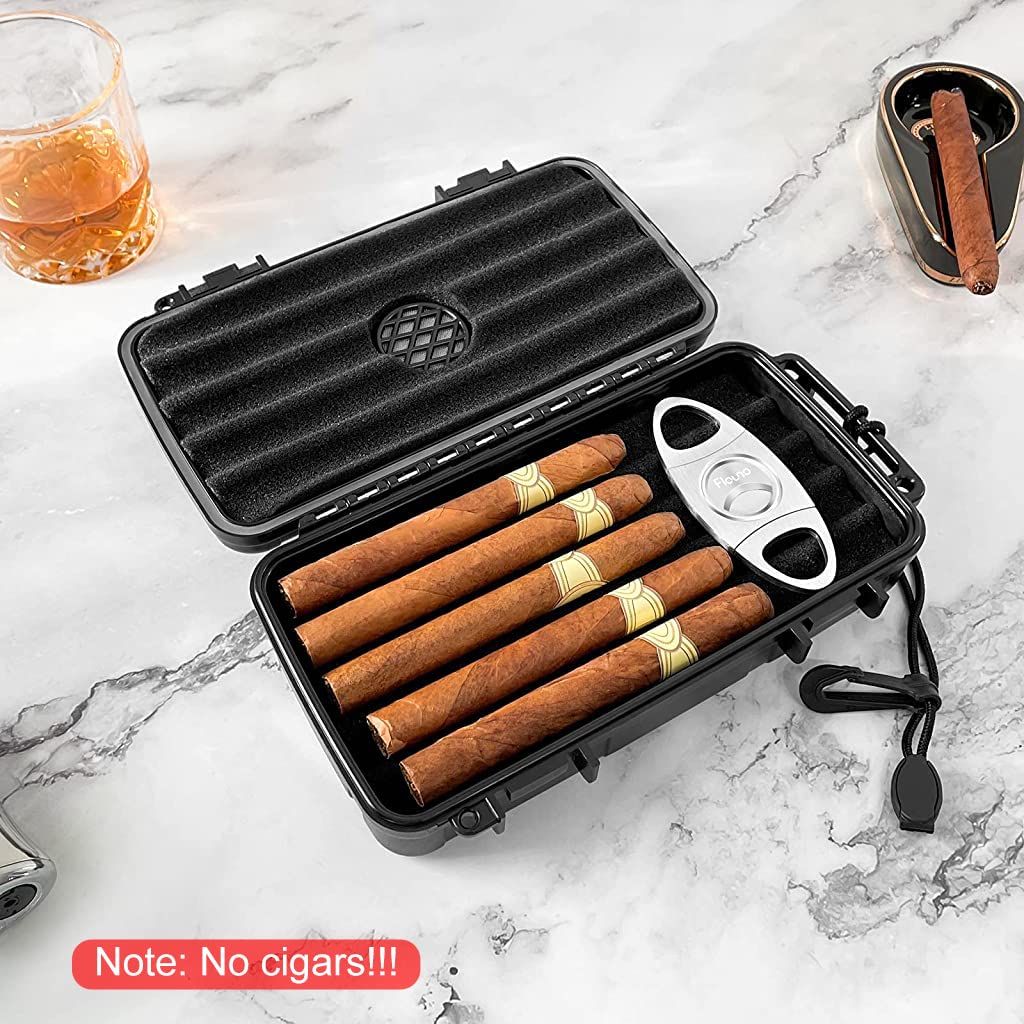 GUSTAVE Cigar Humidor Case, Portable Travel Cigar Box with Humidifier Disc & Cigar Cutter, Waterproof Airtight Cigar Case with Handstrap (Holds up to 5 Cigars) GUSTAVE Cigar Humidor Case, Portable Travel Cigar Box with Humidifier Disc & Cigar Cutter, Waterproof Airtight Cigar Case with Handstrap (Holds up to 5 Cigars)